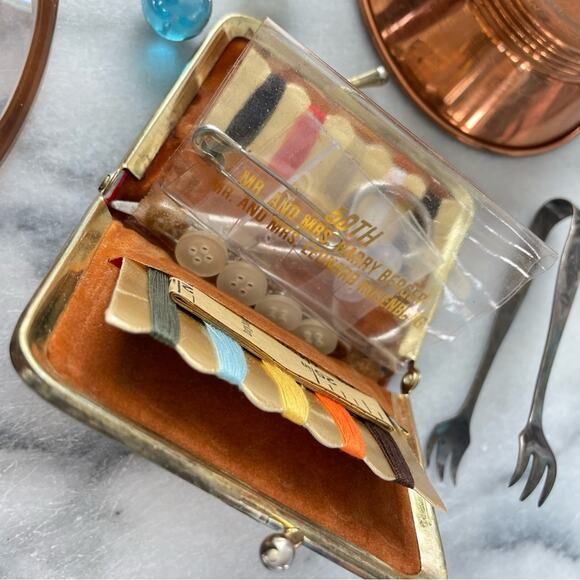 Vintage | Miscellaneous Misc Lot Random Items Marbles Glasses Copper Sewing Kit - Picture 6 of 7